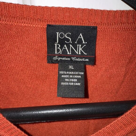 Jos. A. Bank Signature Collection Pima Cotton Sweater V-neck - Orange -Men's XL - Picture 2 of 6